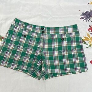 New York & Company Green and Purple Plaid Shorts